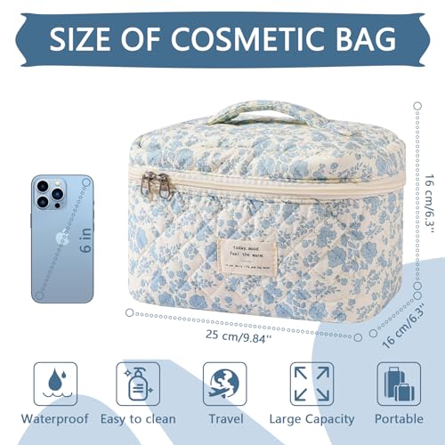 Gosect Large Floral Makeup Bag - Cotton Cosmetic Organizer