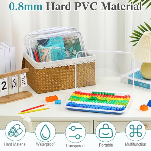 Sanwuta 4 Pcs Clear Hard Zipper Case with Handle Office Storage Cases Hard Plastic Pouches Transparent Bins for Crafts, Snacks, Cosmetics, Puzzles(12.6 x 9 x 2 Inches,White)