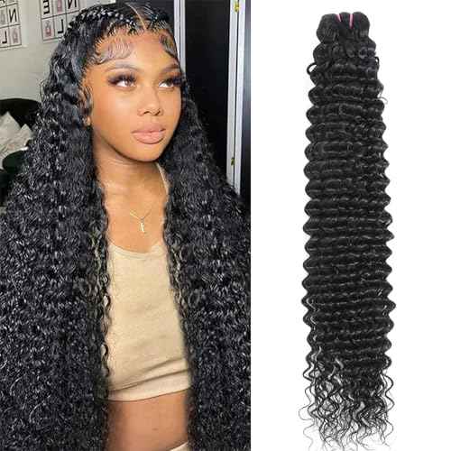 15A Raw Human Hair Bundles Deep Wave Bundles Human Hair,Triple Lifespan Indian Virgin Hair,No Tangle Shedding,Multiple Washes Keep Texture Silky Soft (1 Bundle Natural Black, 24)