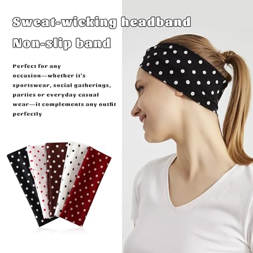 Polka Dot Headbands for Women - 5 Pack Elastic Sports Hairbands
