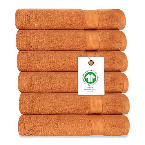 Delara Organic Cotton Luxuriously Plush Washcloths Pack of 6 | GOTS & Oeko-TEX Certified | Premium Quality Face Towels | Feather Touch Technology|650 GSM Long Staple|Soft, Quick Dry & Ultra-Absorbent