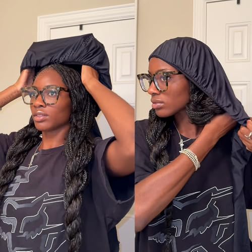 INSBEAUTY Long Hair Sleep Bonnet with Tie Band – Black
