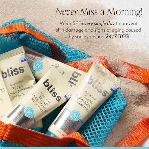 Bliss Block Star SPF 30 Daily Tinted Mineral Sunscreen with Zinc Oxide - All Skin Tones - 100% Mineral Broad Spectrum Sunscreen with Titanium Dioxide & Antioxidant Blend- 1.4 fl oz.