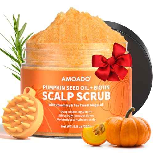 Scalp Scrub, Pumpkin Seed Oil Scalp Exfoliator With Biotin & Rosemary, Sulfate Free Scalp Detox for Itchy Scalp & Dandruff & Buildup Removal & Hair Growth, Hair Scrub with Scrubber