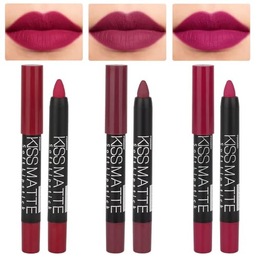 evpct 3-Piece Velvet Matte Lipstick Set - Plum Purple & Wine Red