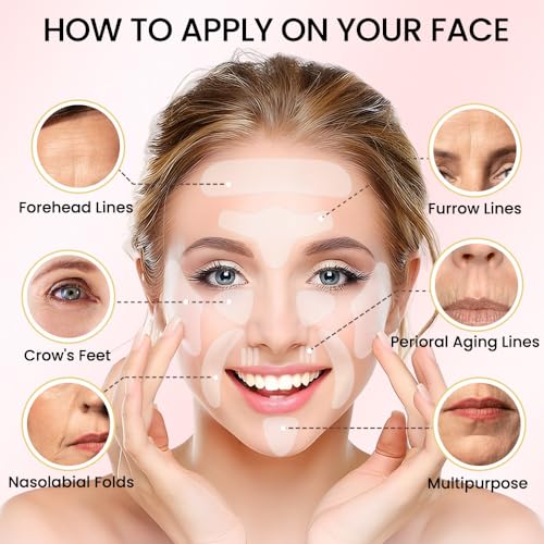 Kaely 128 Pcs Face Tape for Wrinkles Overnight,Facial Skin Wrinkle Patches for Face Overnight,Face Tape for Castor Oil,Face oil Tape Smoothing Silicone Mouth Forehead Wrinkle Patches for Sleeping