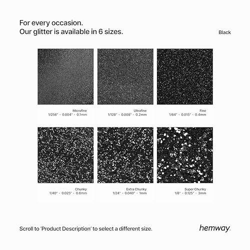 Hemway Eco Friendly Biodegradable Glitter 100g / 3.5oz Bio Cosmetic Safe Sparkle Vegan for Face, Eyeshadow, Body, Hair, Nail and Festival Makeup, Craft - Extra Chunky (1/24" 0.040" 1mm) - Black