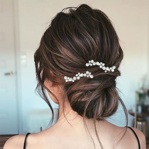 Easedaily Bride Wedding Hair Pins Silver Crystal Bridal Hair Pieces Rhinestone Hair Accessories for Women and Girls (pack of 2) (A-Silver)