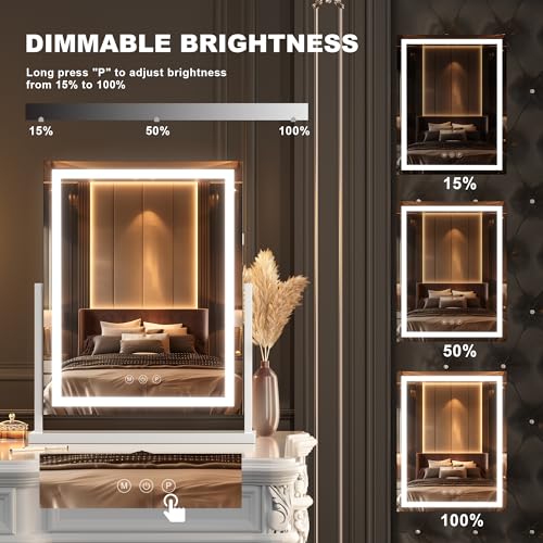 Hasipu Large LED Vanity Mirror 17"x22" - Makeup Mirror with 10X Magnification, Smart Touch 3-Color Lighting & Dimmable Control