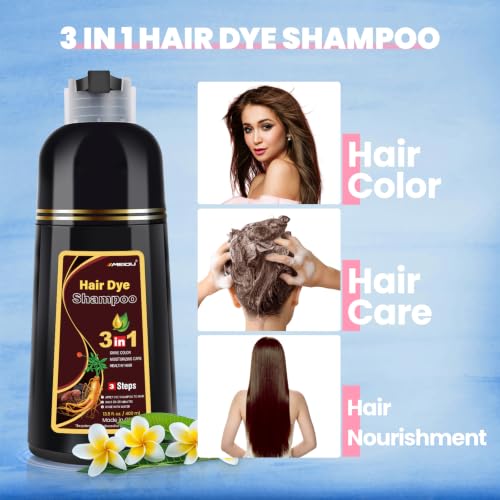 IIIMEIDU Dark Brown Hair Dye Shampoo 3-in-1 for Gray Hair, Nourishing & Long-Lasting