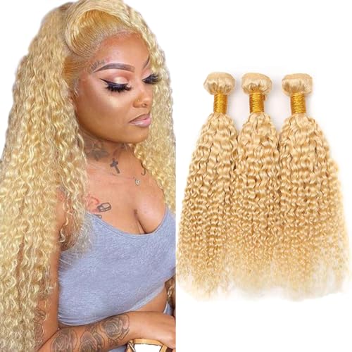 613 Blonde Water Wave Bundles - Unprocessed Brazilian Human Hair, 28-32 Inch