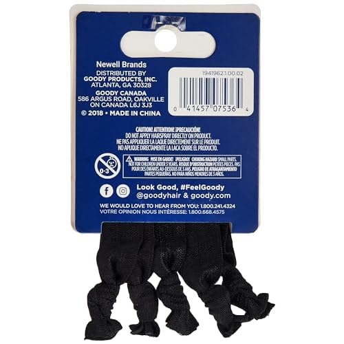 Goody WoMens Ouchless Ribbon Elastics, Solid Black, 5 Count