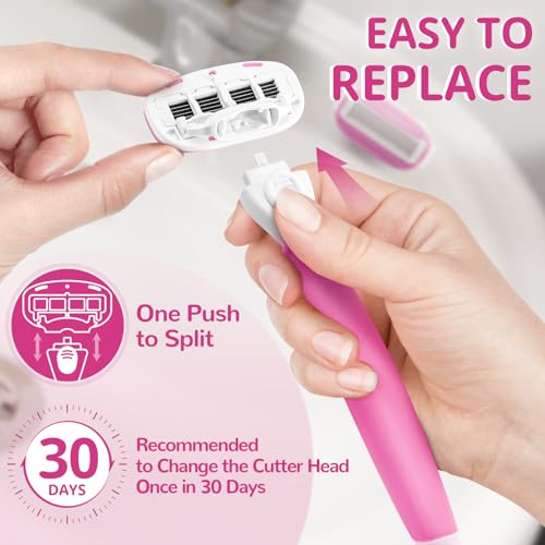 Razors for Women Include 1 Non-Slip Handle and 7 Blade Refills with a Shower Holder, 5 Premium Blades Women's Razors for Shaving with 360¡Æ Lubrication Reduces Irritation, Pink