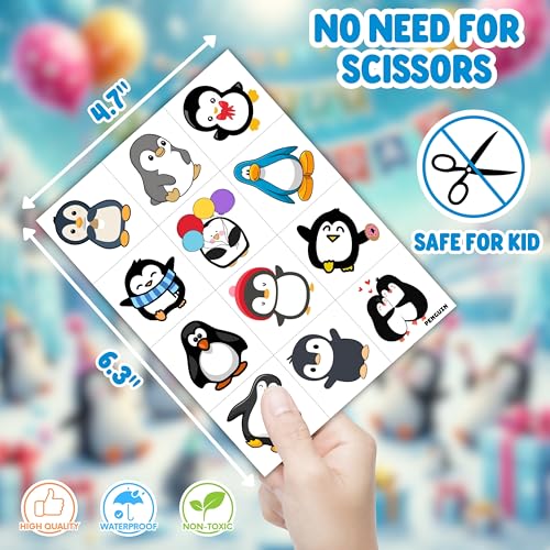 96 Penguin Temporary Tattoos for Kids - Pre-Cut No Scissors