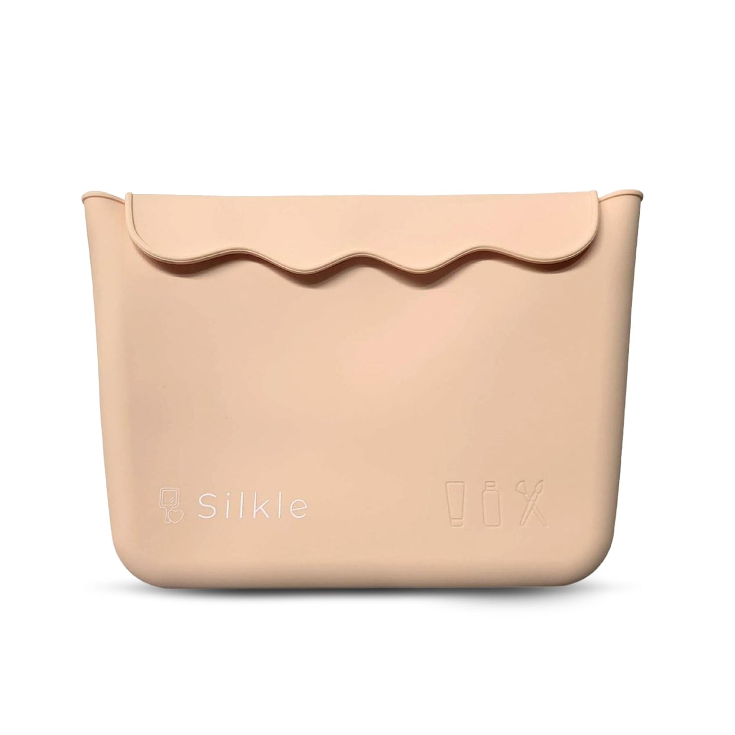 SILKLE Silicone Makeup Bag - Versatile Makeup Organizer with Magnets and Wavy Design, Travel Toiletry Bag and Makeup Brush Holder - Compact and Stylish Cosmetic Bag for Daily Use - Khaki