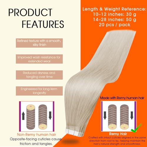 Full Shine Tape In Hair Extensions 10" Platinum Blonde 30G