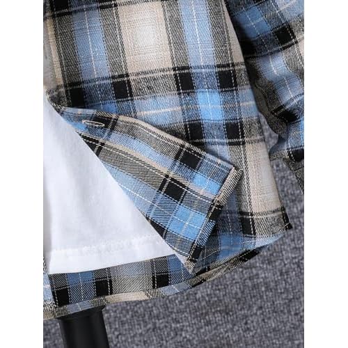 WDIRARA Boy's Plaid Button Front Long Sleeve Hooded Shirt Casual Tops