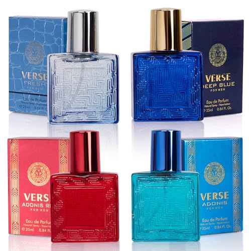 NovoGlow Verse Mini 4-Piece Fragrance Gift Set for Men - Aromatic, Floral, Oriental & Woody Notes - Individually Boxed - Travel Size - 25ml Eau De Parfum