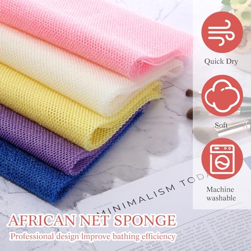 Sunnyray 100 Pcs African Net Sponge Bulk, Long Bath Sponge Net Exfoliating Shower Body Scrubber Back Scrubber Skin Smoother for Daily Home Use, Beauty Salons, Spa Clubs, Nail Salons(Fresh Colors)