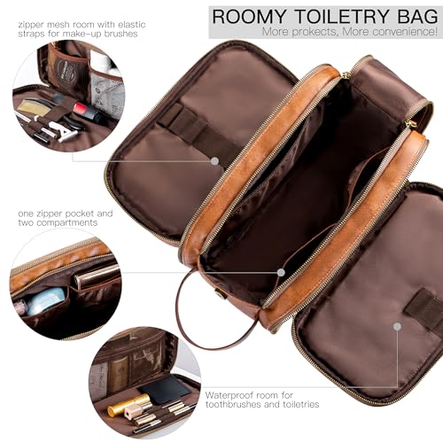 Elviros Large Toiletry Bag for Men - Water-Resistant PU Leather