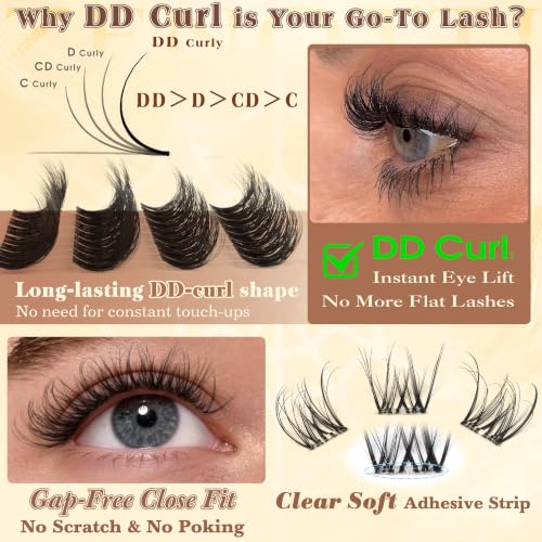 Self-Adhesive Wispy Eyelash Clusters - DD Curl 10-16mm by Zenotti