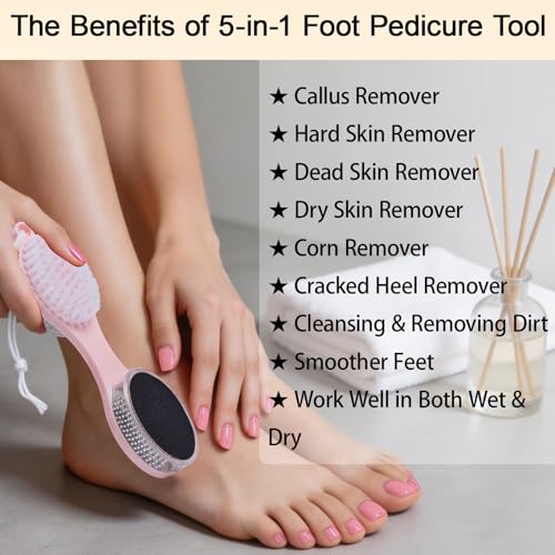 5-in-1 Foot Scrubber Brush & Pumice Stone Callus Remover Pedicure Tool