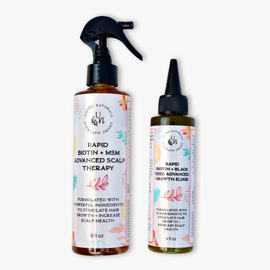 Rapid Hair Growth Bundle | Natural Spray and Oil with Biotin, Black Seed Oil, MSM, Chebe to Stimulate Growth, Prevent Shedding and Increase Scalp Health for Fuller and Thicker Hair