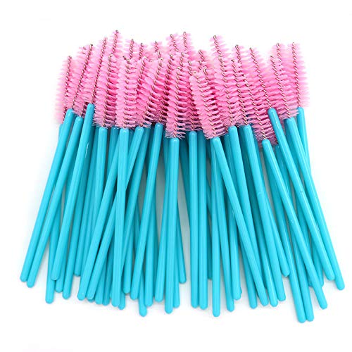 300 Pack Disposable Eyelash Mascara Wands with Blue/Pink Handles - Makeup Brush Kit for Lash Extensions & Brows