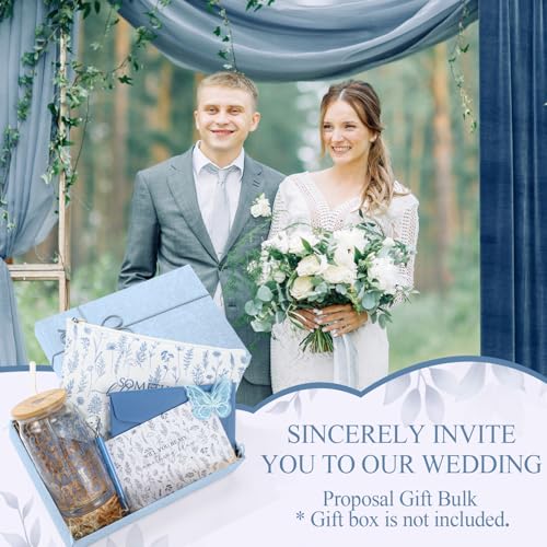 48 Pcs Bridesmaid Gifts Proposal Bulk Something Blue Crew Gift Blue Hair Scrunchies Proposal 16 Oz Glass Cup Makeup Bag Butterfly Clips Card Envelope Pen for Bachelorette Bridal Shower Decor