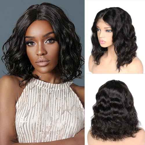 LICHANG Wear And Go Body Wave Bob Wig Human Hair 13x4 HD Lace Frontal Wigs for Black Women Glueless Short Bob Human Hair Wigs for Black Women Pre Plucked 180% Density (12 Inch, Natural Color)