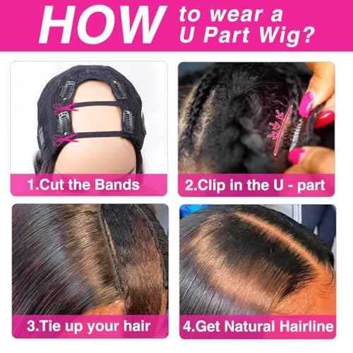 U Part Human Hair Wigs Easicontour U Part Straight Human Hair Wigs With Drawstring,200% Density Put On And Go Glueless Wig Human Hair Full Head Clip In Half Wig(14 Inch,Natural Color)