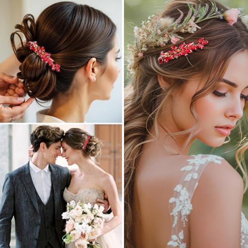 Red Crystal Hair Comb for Thick Hair - Rhinestone Headpiece