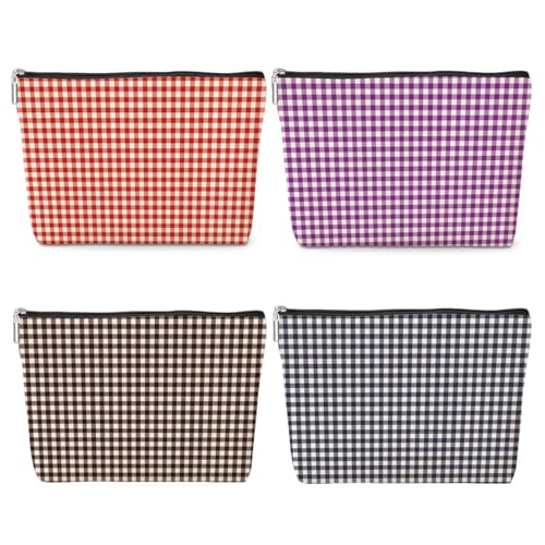 Jeilink Checkered Gingham Makeup Bag - Large Capacity Travel Cosmetic Organizer, 4 Colors