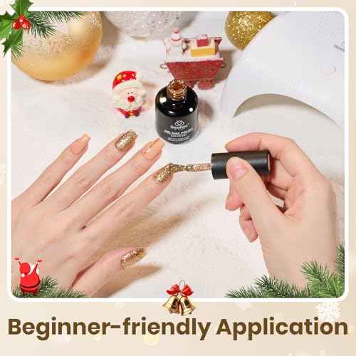 Beetles Gold Gel Nail Polish ? Starlit Gold Sparkling Glitter Reflective Purple Gel Polish 15ml UV/LED Soak Off Long Lasting Christmas Nail Art Home DIY Salon