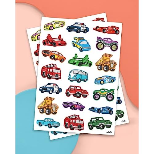 xo, Fetti Cars and Trucks Temporary Tattoos for Kids - 42 Foil style | Birthday Party Supplies, Race Car Party Favors + Construction Decor
