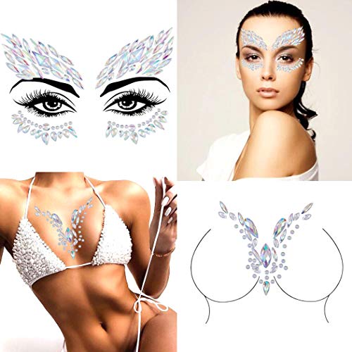 Rhinestone Face Jewels Stickers - Rave Festival Gem Chest Crystals