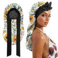 Long Satin Hair Braid Bonnet for Sleeping - Double Layer Silk Tie Band