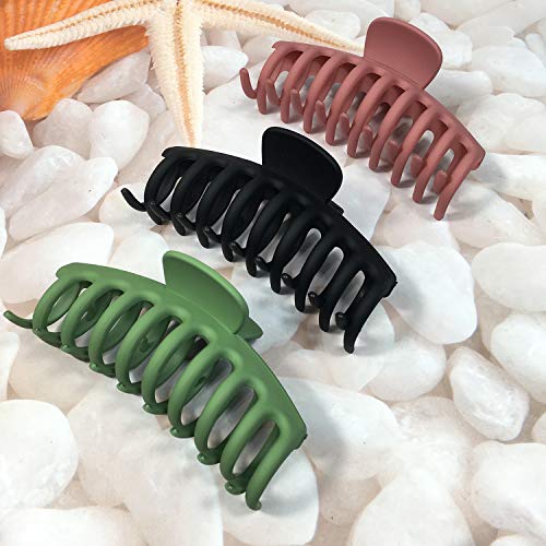 4.3" Large Hair Claw Clips Thick Hair Jaw Clips Non Slip Ponytail Holder Hair Clip Clamps Teeth for Shower Updo (3Pack Multicolor)