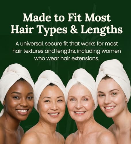 Harmony Weave Ivory White Bamboo Hair Towel Wrap for Women — Fast Dry, Anti-Frizz, Curl Friendly, Includes Elastic Strap, 1-Pack