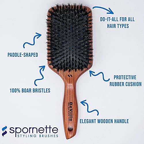 Spornette DeVille Cushion Paddle Boar Bristle Bundle with Hair Brush Cleaner