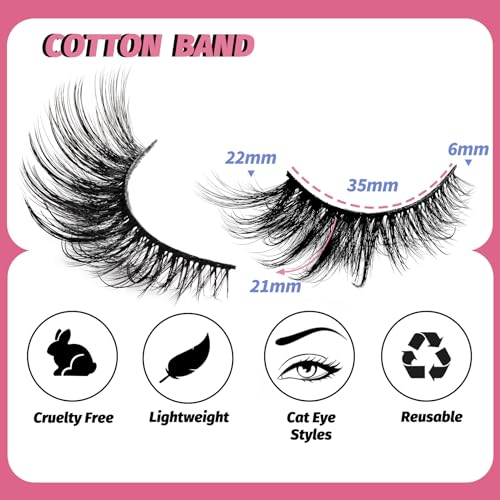 Veleasha Cat Eye Lashes Kit - 7 Pairs Faux Mink with Glue & Tweezer