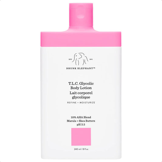 Drunk Elephant T.L.C. Glycolic Body Lotion with Marula and Shea Butters. Refining and Moisturizing for Healthy Skin (240 mL / 8 Fl Oz)