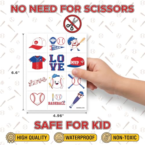 96 Pre-Cut Baseball Temporary Tattoos for Kids