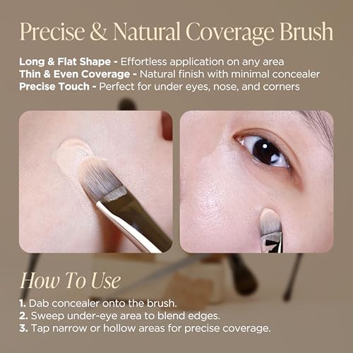 Piccasso 258 Concealer Brush ? Angled Face Makeup Brush for Under Eye Concealer, Nose Contour, and Liquid Blush, Korean Synthetic Makeup Brush for Precise Coverage and Blending