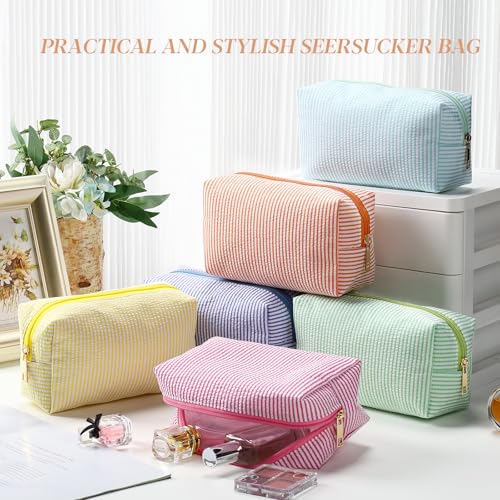 Sanwuta 6-Piece Seersucker Cosmetic Bag Set with Zipper