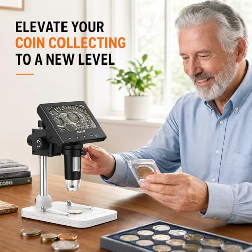 Elikliv White LCD Digital Microscope 1000x with 8 LED Lights, 4.3" Display