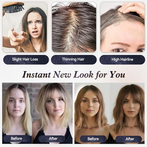 Starluck Real Human Hair Toppers for Women with Bangs - 14 Inch