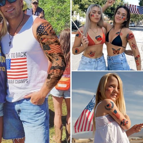 4th of July Temporary Tattoos - 16 Mixed American Flag Designs