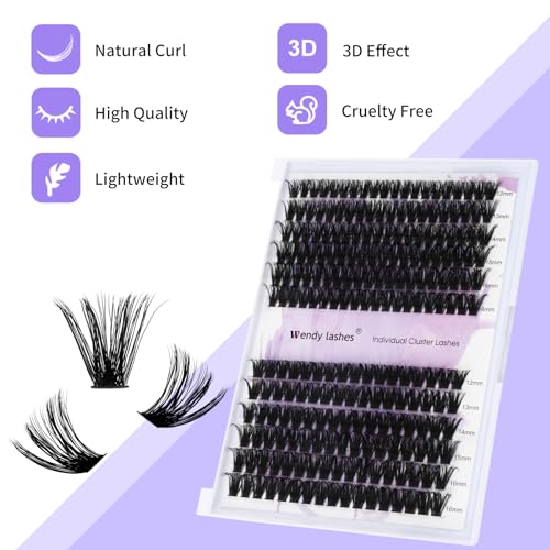 Lash Clusters 60D/80D Eyelash Clusters Fluffy DIY Lashes Wispy D Curl Lashes Clusters Mixed Length 16-20mm Fluffy Individual Lash Clusters Eyelash Extensions for DIY Lashes at Home