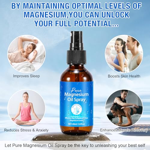 Magnesium Oil Spray for Feet, 100% Pure Natural Magnesium Spray Glass Bottle, Easy to Absorb & Use 60Ml 2Pack
